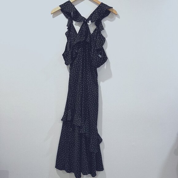 SAYLOR Black & White Polka Dot Ruffle Flutter Sleeve Midi Wrap Dress Size S - Picture 5 of 5